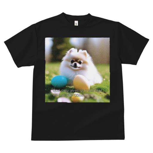 Tシャツ レディース 犬ファン 半袖 春夏 犬柄 プリント カジュアル かわいい 人間用 フィットネス ダンス イースターエッグ ポメラニアン 芝生 メッセージ 可愛い