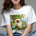 Tシャツ レディース 犬ファン 半袖 春夏 犬柄 プリント カジュアル かわいい 人間用 フィットネス ダンス たまご ポメラニアン カラフル ドット 明るい