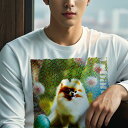 長袖Tシャツ 人間用 メンズ 秋春夏 プリント レジャー アウトドア カジュアル かわいい 犬ファン たまご ポメラニアン カラフル ドット 明るい