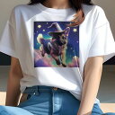 Tシャツ レディース 犬ファン 半袖 春夏 犬柄 プリント カジュアル かわいい 人間用 フィットネス ダンス 魔法の帽子 ジャーマンシェパード 星 雲 夜空(4)