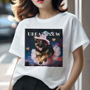 Tシャツ レディース 犬ファン 半袖 春夏 犬柄 プリント カジュアル かわいい 人間用 フィットネス ダンス 魔女の帽子 ジャーマンシェパードドッグ ピンクのリボン ハートのエフェクト 夢のような背景(4)