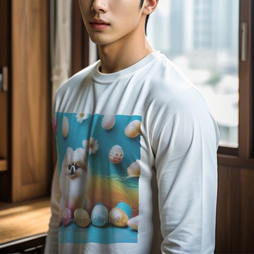 長袖Tシャツ 人間用 メンズ 秋春夏 プリント レジャー アウトドア カジュアル かわいい 犬ファン 卵 ポメラニアン 花