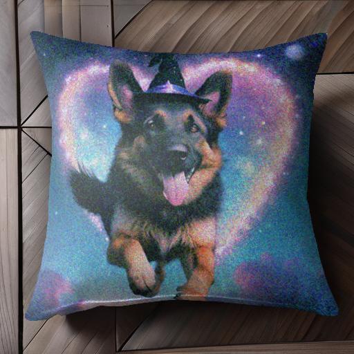 ハート ジャーマンシェパードドッグ 魔法の帽子 夜空 犬 クッションカバー 45×45cm アニマル柄 おしゃ..