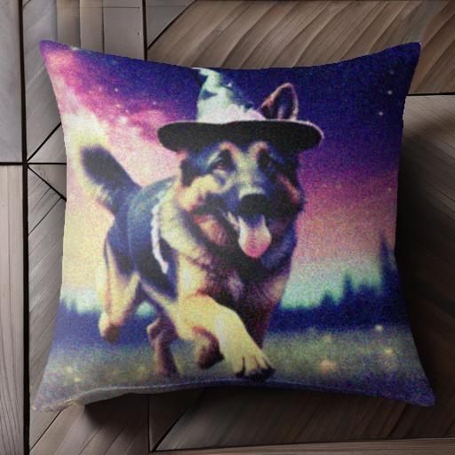 魔法帽子 ジャーマンシェパードドッグ ファンタジー 星 夜空 クッションカバー 45×45cm アニマル柄 おしゃれ 可愛い クッション本体付き 正方形 犬ファン
