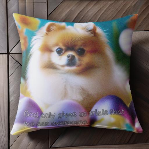 花 ポメラニアン イースターエッグ クッションカバー 45×45cm アニマル柄 おしゃれ 可愛い クッション本体付き 正方形 犬ファン