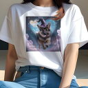 Tシャツ レディース 犬ファン 半袖 春夏 犬柄 プリント カジュアル かわいい 人間用 フィットネス ダンス ハート ジャーマンシェパードドッグ 魔法の帽子 空 雲(4)