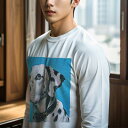 長袖Tシャツ 人間用 メンズ 秋春夏 プリント レジャー アウトドア カジュアル かわいい 犬ファン 青 ダルメシアン コントラスト