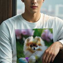 長袖Tシャツ 人間用 メンズ 秋春夏 プリント レジャー アウトドア カジュアル かわいい 犬ファン たまご ポメラニアン 草 花