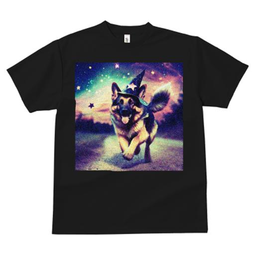 Tシャツ レディース 犬ファン 半袖 春夏 犬柄 プリント カジュアル かわいい 人間用 フィットネス ダンス 魔法使い ジャーマンシェパードドッグ 星空 夜空 星 ファンタジー