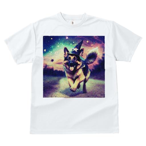 Tシャツ レディース 犬ファン 半袖 春夏 犬柄 プリント カジュアル かわいい 人間用 フィットネス ダンス 魔法使い ジャーマンシェパードドッグ 星空 夜空 星 ファンタジー