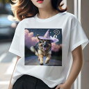 Tシャツ レディース 犬ファン 半袖 春夏 犬柄 プリント カジュアル かわいい 人間用 フィットネス ダンス 魔法の帽子 ジャーマンシェパード 夜空 質問マーク