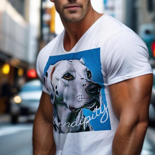 Tシャツ メンズ キッズ 犬ファン 半袖 春夏 犬柄 プリント カジュアル かわいい 人間用 フィットネス ダンス 青い背景 ダルメシアン セレンディピティ
