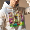 パーカー 人間用 メンズ 秋春夏 プリント レジャー ポケットレス プルオーバーパーカー カジュアル かわいい 犬ファン 卵 ポメラニアン 草 桜