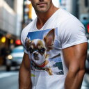 Tシャツ メンズ キッズ 犬ファン 半袖 春夏 犬柄 プリント カジュアル かわいい 人間用 フィットネス ダンス 波 チワワ サーフィン 犬用ライフジャケット