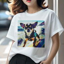 Tシャツ レディース 犬ファン 半袖 春夏 犬柄 プリント カジュアル かわいい 人間用 フィットネス ダンス サーフィン チワワ 波 海 サングラス サーフボード(4)
