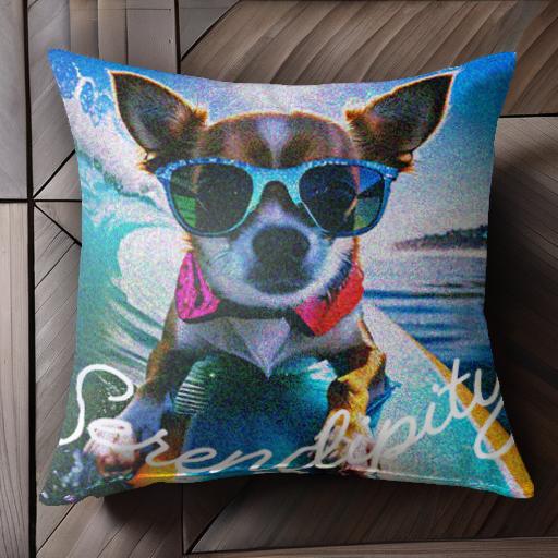 サングラス チワワ サーフィン 波 カラフル 楽しい クッションカバー 45×45cm アニマル柄 おしゃれ 可..