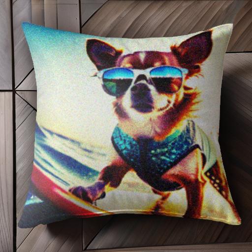 サングラス チワワ サーフィン 海 日差し 波 クッションカバー 45×45cm アニマル柄 おしゃれ 可愛い クッション本体付き 正方形 犬ファン