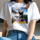 Tシャツ レディース 犬ファン 半袖 春夏 犬柄 プリント カジュアル かわいい 人間用 フィットネス ダンス サーフボード チワワ 海 波 青空(4)