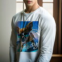 長袖Tシャツ 人間用 メンズ 秋春夏 プリント レジャー アウトドア カジュアル かわいい 犬ファン サングラス チワワ サーフィン 海 青空