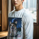 長袖Tシャツ 人間用 メンズ 秋春夏 プリント レジャー アウトドア カジュアル かわいい 犬ファン 魔法の帽子 ウェルシュコーギー 夜空 セレンディピティ
