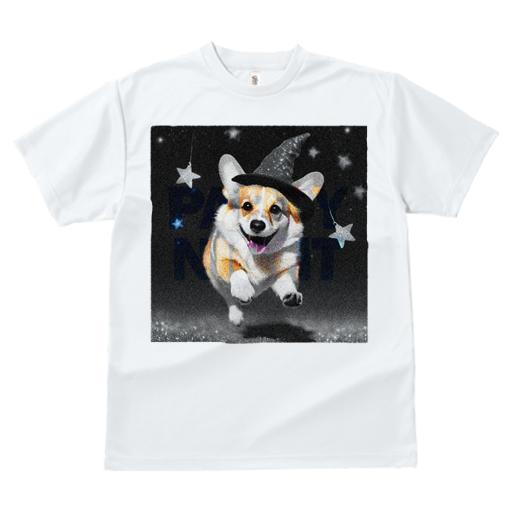 Tシャツ レディース 犬ファン 半袖 春夏 犬柄 プリント カジュアル かわいい 人間用 フィットネス ダンス 星 コーギー 魔法使いの帽子 パーティーナイト
