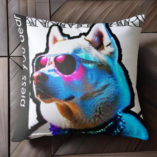 サングラス 柴犬 ネックレス 祝福のメッセージ クッションカバー 45×45cm アニマル柄 おしゃれ 可愛い クッション本体付き 正方形 犬ファン