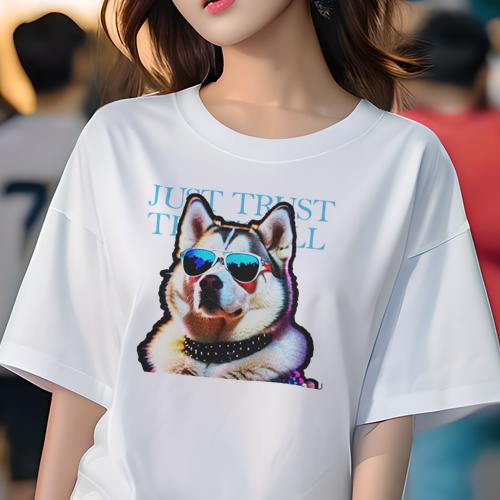 Tシャツ レディース 犬ファン 半袖 春夏 犬柄 プリント カジュアル かわいい 人間用 フィットネス ダンス サングラス シベリアンハスキー 首輪 Tシャツ レディース 犬ファン 半袖 春夏 犬柄 プリント カジュアル かわいい 人間用 フィットネス ダンス サングラス シベリアンハスキー 首輪