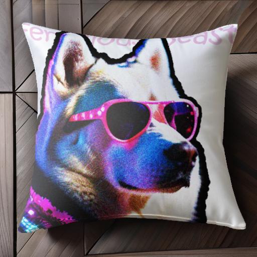 サングラス シベリアンハスキー コントラストの強い色 クッションカバー 45×45cm アニマル柄 おしゃれ 可愛い クッション本体付き 正方..