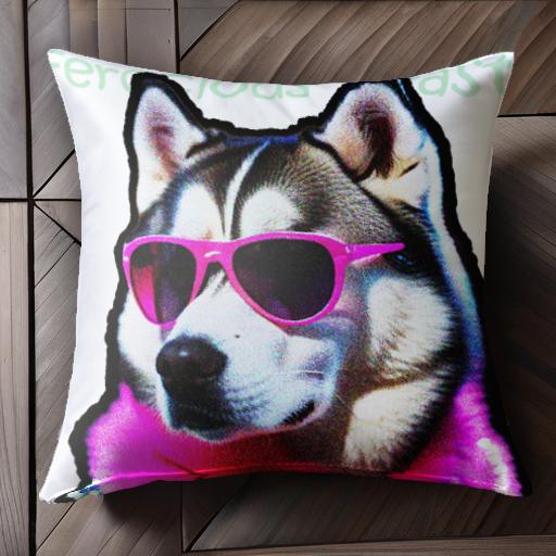 サングラス シベリアンハスキー ピンクのアクセサリー クッションカバー 45×45cm アニマル柄 おしゃれ ..