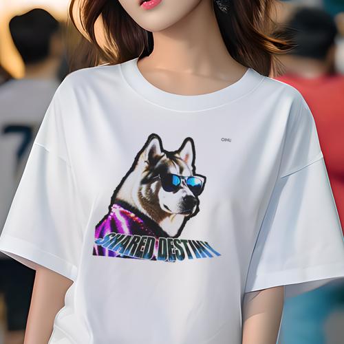 Tシャツ レディース 犬ファン 半袖 春夏 犬柄 プリント カジュアル かわいい 人間用 フィットネス ダンス サングラス シベリアンハスキー ジャケット テキスト