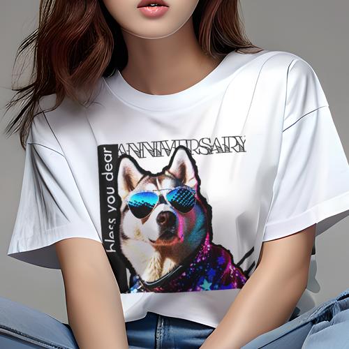 Tシャツ レディース 犬ファン 半袖 春夏 犬柄 プリント カジュアル かわいい 人間用 フィットネス ダンス サングラス シベリアンハスキー 派手な服 星柄 Tシャツ レディース 犬ファン 半袖 春夏 犬柄 プリント カジュアル かわいい 人間用 フィットネス ダンス サングラス シベリアンハスキー 派手な服 星柄
