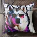 サングラス シベリアンハスキー ジャケット サングラスの犬 カラフルな背景 クッションカバー 45×45cm アニマル柄 おしゃれ 可愛い クッション本体付き 正方形 犬ファン