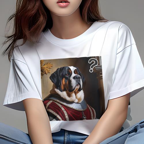 Tシャツ レディース 犬ファン 半袖 春夏 犬柄 プリント カジュアル かわいい 人間用 フィットネス ダンス 騎士 セントバーナード 皇室風 王室 アート クエスチョンマーク Tシャツ レディース 犬ファン 半袖 春夏 犬柄 プリント カジュアル かわいい 人間用 フィットネス ダンス 騎士 セントバーナード 皇室風 王室 アート クエスチョンマーク