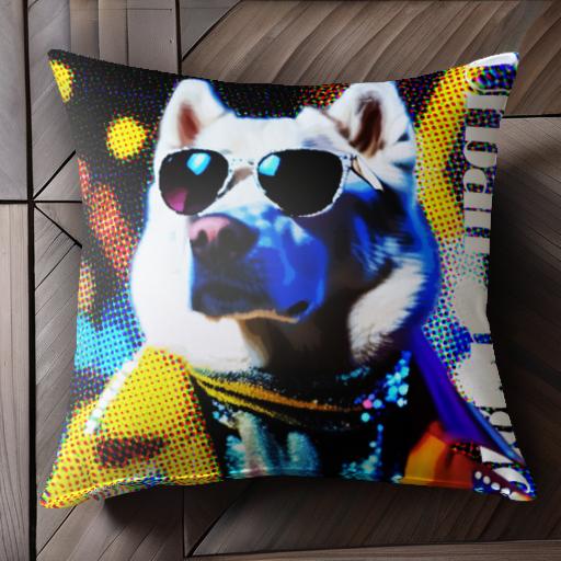 サングラス シベリアンハスキー マフラー ポップアート カラフル クッションカバー 45×45cm アニマル柄 おしゃれ 可愛い クッション本体付き 正方形 犬ファン