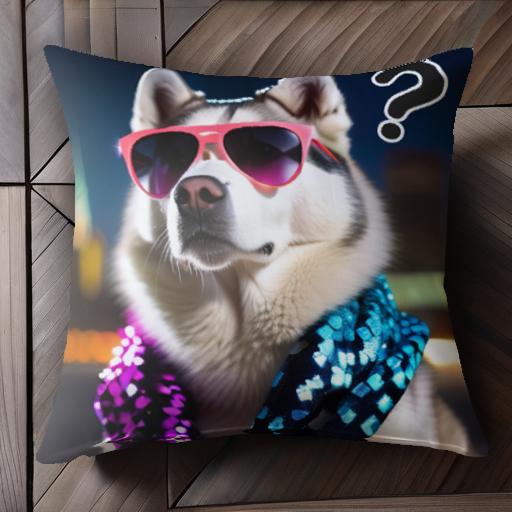 サングラス シベリアンハスキー 夜景 クエスチョンマーク マフラー クッションカバー 45×45cm アニマル柄 おしゃれ 可愛い クッション本体付き 正方形 犬ファン