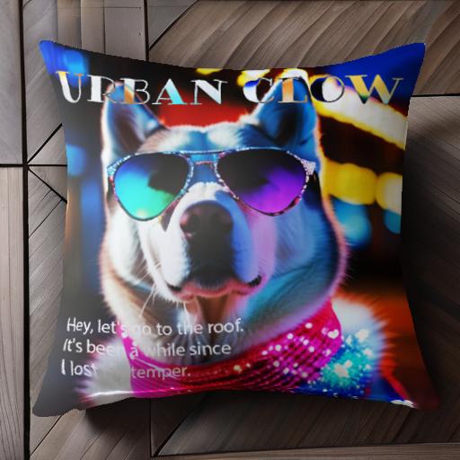 サングラス シベリアンハスキー 街灯 夜景 ネオン マフラー クッションカバー 45×45cm アニマル柄 おしゃれ 可愛い クッション本体付き 正方形 犬ファン