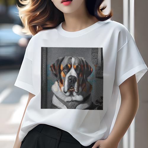 Tシャツ レディース 犬ファン 半袖 春夏 犬柄 プリント カジュアル かわいい 人間用 フィットネス ダンス 肖像画 セントバーナード モノクロ Tシャツ レディース 犬ファン 半袖 春夏 犬柄 プリント カジュアル かわいい 人間用 フィットネス ダンス 肖像画 セントバーナード モノクロ
