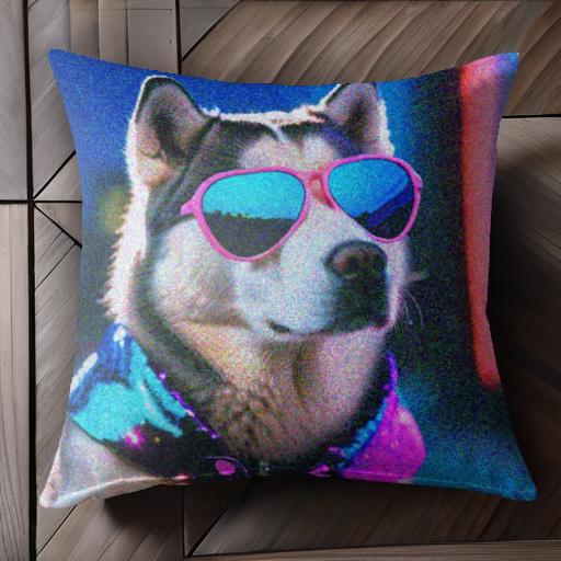 サングラス シベリアンハスキー ネオン クッションカバー 45×45cm アニマル柄 おしゃれ 可愛い クッシ..