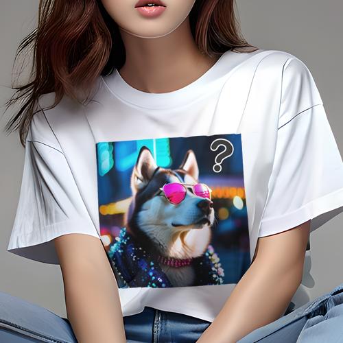Tシャツ レディース 犬ファン 半袖 春夏 犬柄 プリント カジュアル かわいい 人間用 フィットネス ダンス サングラス シベリアンハスキー ネオンライト 街 首輪 ファッション Tシャツ レディース 犬ファン 半袖 春夏 犬柄 プリント カジュアル かわいい 人間用 フィットネス ダンス サングラス シベリアンハスキー ネオンライト 街 首輪 ファッション