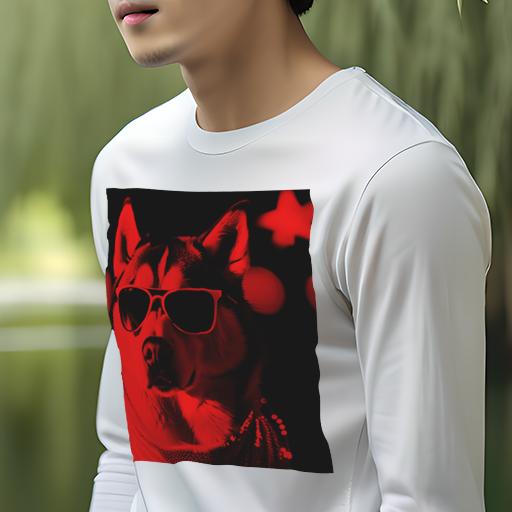 長袖Tシャツ 人間用 メンズ 秋春夏 プリント レジャー アウトドア カジュアル かわいい 犬ファン サングラス シベリアンハスキー 赤色 スター