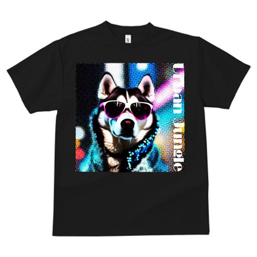 Tシャツ レディース 犬ファン 半袖 春夏 犬柄 プリント カジュアル かわいい 人間用 フィットネス ダンス サングラス シベリアンハスキー 派手な照明