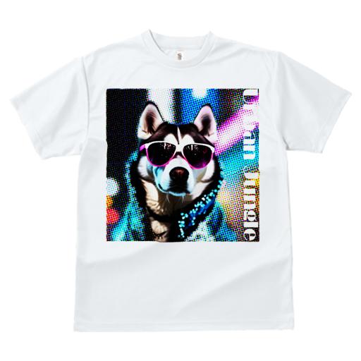Tシャツ レディース 犬ファン 半袖 春夏 犬柄 プリント カジュアル かわいい 人間用 フィットネス ダンス サングラス シベリアンハスキー 派手な照明