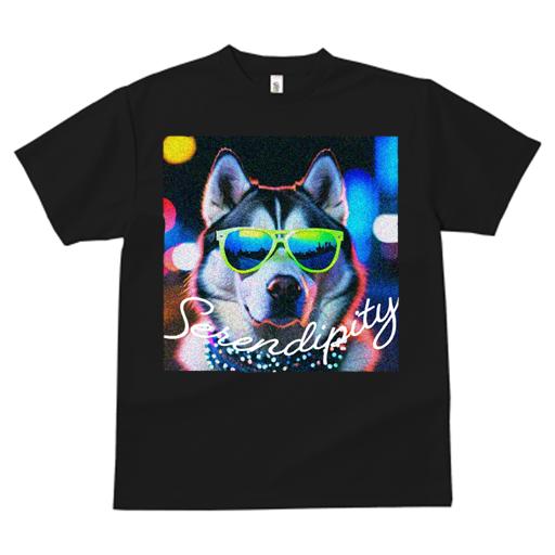 Tシャツ メンズ キッズ 犬ファン 半袖 春夏 犬柄 プリント カジュアル かわいい 人間用 フィットネス ダンス サングラス シベリアンハスキー ビーズネックレス 光 カラフル