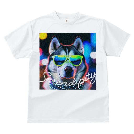 Tシャツ メンズ キッズ 犬ファン 半袖 春夏 犬柄 プリント カジュアル かわいい 人間用 フィットネス ダンス サングラス シベリアンハスキー ビーズネックレス 光 カラフル