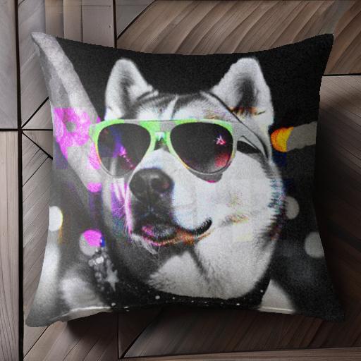サングラス シベリアンハスキー バンダナ 夜景 ライト クッションカバー 45×45cm アニマル柄 おしゃれ ..