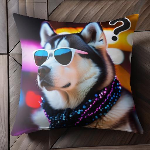 サングラス シベリアンハスキー ネオン マフラー クール クッションカバー 45×45cm アニマル柄 おしゃれ 可愛い クッション本体付き 正方形 犬ファン