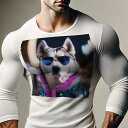 長袖Tシャツ 人間用 メンズ 秋春夏 プリント レジャー アウトドア カジュアル かわいい 犬ファン サングラス シベリアンハスキー 派手なコート 夜景 光