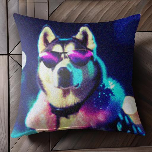 サングラス シベリアンハスキー ネオン ファー クッションカバー 45×45cm アニマル柄 おしゃれ 可愛い ..