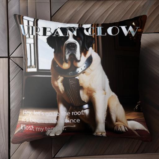 都市風景 セントバーナード 窓 部屋 ラグ 肖像画 クッションカバー 45×45cm アニマル柄 おしゃれ 可愛..