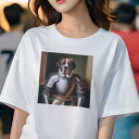 Tシャツ レディース 犬ファン 半袖 春夏 犬柄 プリント カジュアル かわいい 人間用 フィットネス ダンス 鎧 セントバーナード 戦士 メッセージ(4)